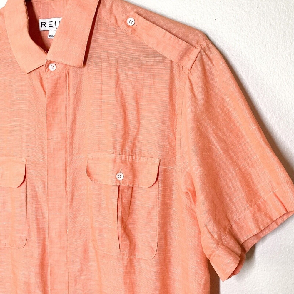FINAL Reiss Amazon Short Sleeve Two Pocket Safari Shirt Men's XL Cotton Linen - Picture 4 of 7